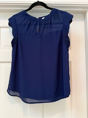 Monteau Navy Sleeveless Chiffon Keyhole Blouse